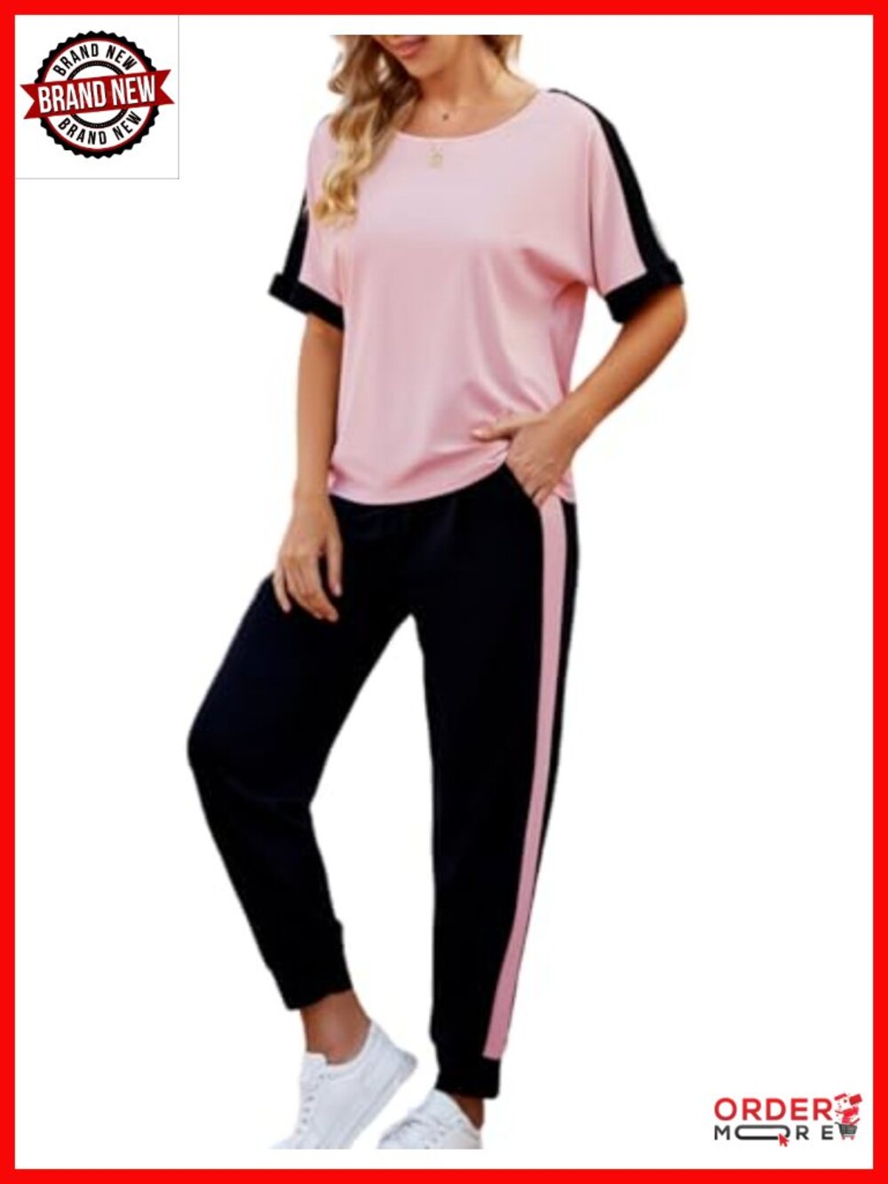 Women 2 Piece Lounge Set Short Sleeve Top Jogger Pants Sweatsuit
